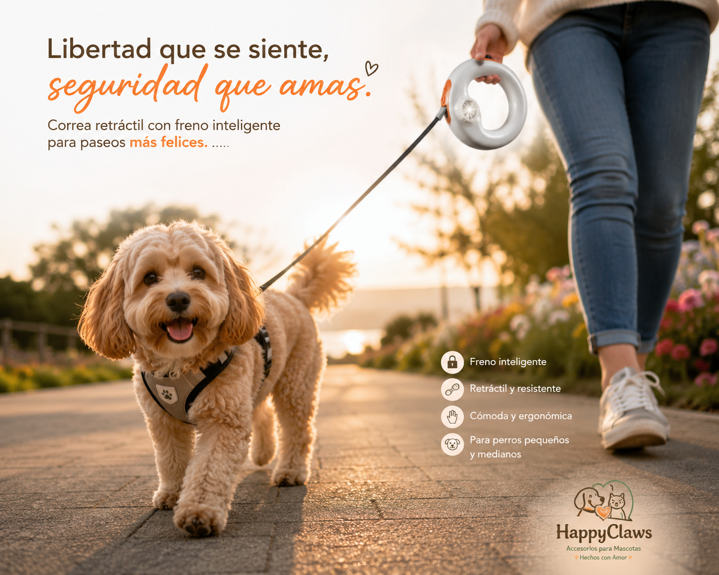 🐾 HappyLoop™ | Correa Retráctil Ergonómica con Freno Inteligente