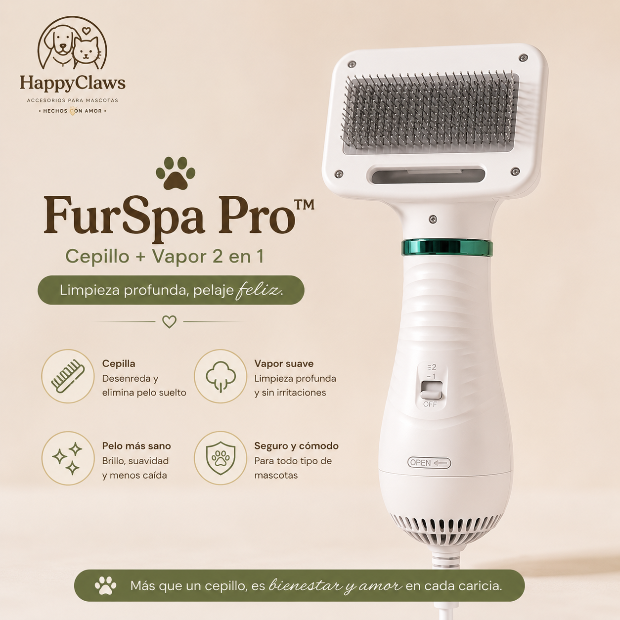 🐾 FurSpa Pro™ | Cepillo Secador 2 en 1 para Mascotas